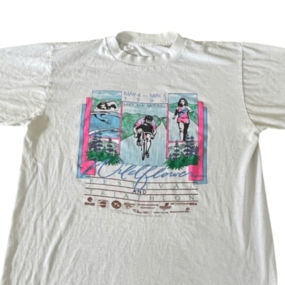Vtg‎ 1990 California Wildflower Triathlon Festival Shirt XL Neon Single Stitch